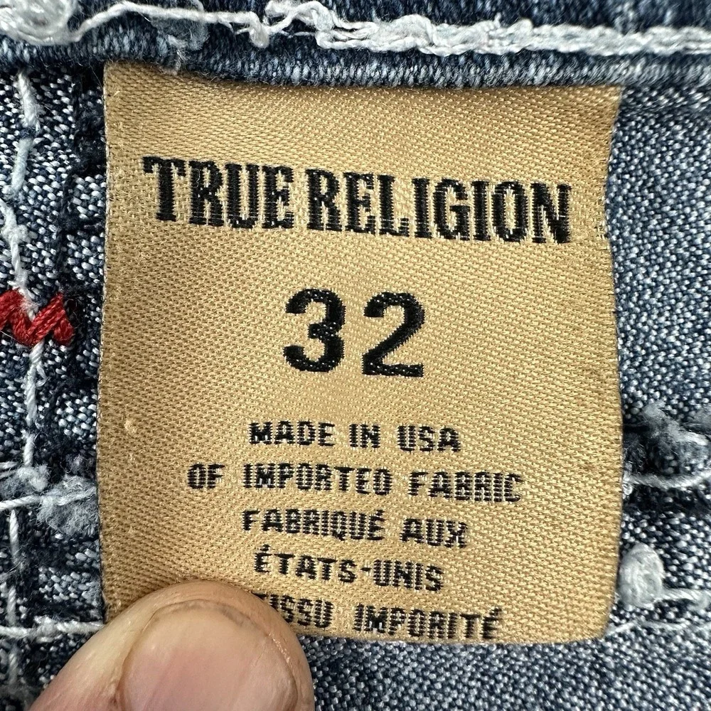 True Religion Jean Shorts Womens 32 Blue Jorts Flap Pockets Stretch Cut Offs USA